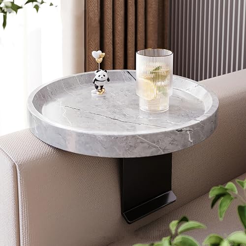 Couch Arm Tablett Tisch, Verstellbarer Clip On Holz Sofa Armlehne Tisch mit rundem Getränkehalter für Getränke und Snacks von Generisch