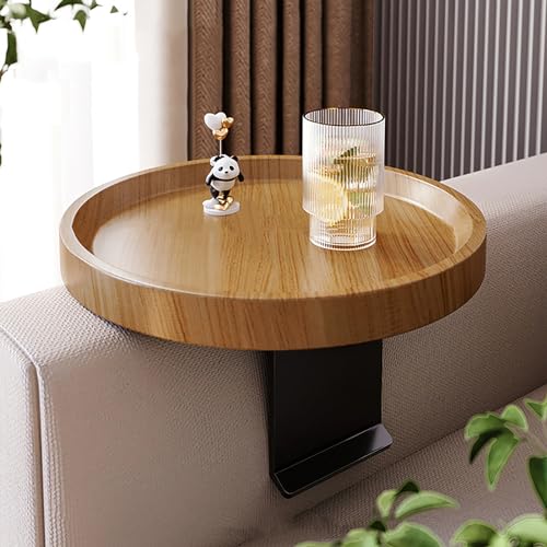 Couch Arm Tablett Tisch, Verstellbarer Clip On Holz Sofa Armlehne Tisch mit rundem Getränkehalter für Getränke und Snacks von Generisch