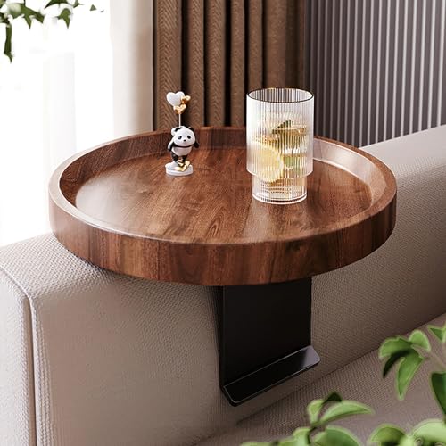 Couch Arm Tablett Tisch, Verstellbarer Clip On Holz Sofa Armlehne Tisch mit rundem Getränkehalter für Getränke und Snacks von Generisch