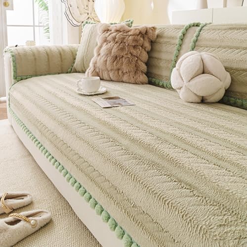 Couchbezug, Flauschiger Plüsch-Sofabezug, Rutschfester Sofabezug, Gemütlicher Sofaschutz Mit Kissenbezug, Waschbare Sofabezüge(Green,27.55x59.05in) von Generisch