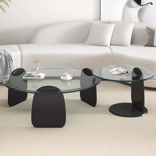 Couchtisch, 2er-Set, runder Glas-Mitteltisch mit schwarzem Beistelltisch, moderner Akzenttisch für Wohnzimmer von Generisch