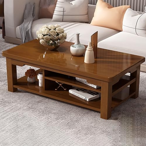 Couchtisch, rechteckiger Couchtisch aus Holz mit doppelter Ablage für kleine Räume und Home Office von Generisch