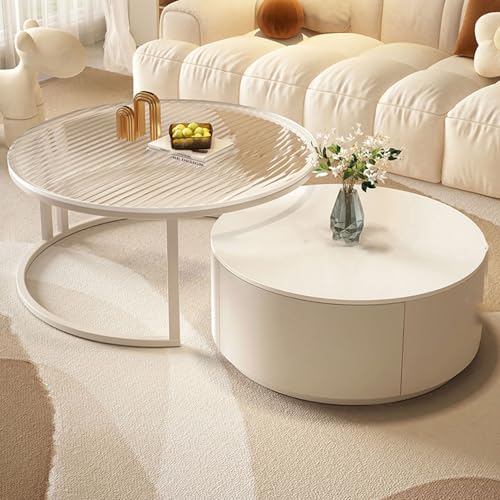 Couchtisch 2er Set, Ausziehbarer runder Mitteltisch mit Schubladen, einfache Montage für Wohnzimmer, Schlafzimmer, Büro - Transparentes Design Couchtisch 2er Set, Ausziehbarer runder Mitteltisch mit Schubladen, einfache Montage für Wohnzimmer, Schlafzimmer, Büro - Transparentes Design von Generisch
