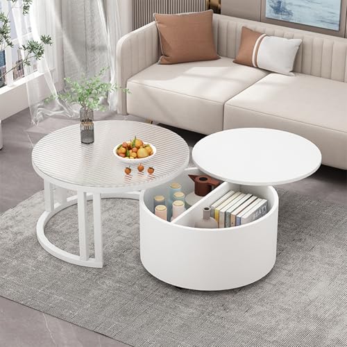 Couchtisch 2er Set Moderne Runde Tische mit Stauraum für Wohnzimmer, Balkon, Büro - Steinplatte Design Couchtisch 2er Set Moderne Runde Tische mit Stauraum für Wohnzimmer, Balkon, Büro - Steinplatte Design von Generisch