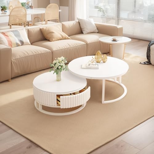 Couchtisch Set 2er Rund mit Stauraum und Schublade, moderner Wohnzimmertisch mit Marmor-Desktop, Holz, ideal für Wohnzimmer, Schlafzimmer oder Büro Couchtisch Set 2er Rund mit Stauraum und Schublade, moderner Wohnzimmertisch mit Marmor-Desktop, Holz, ideal für Wohnzimmer, Schlafzimmer oder Büro von Generisch