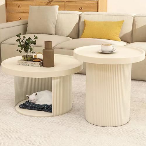 Couchtisch-Set mit 2 Ebenen, sicheres Design mit abgerundeten Ecken, hohle Aufbewahrung, leicht zu reinigen und zu installieren, stilvolle moderne Wohnzimmermöbel, Set mit 2 Couchtischen mit erhöhten von Generisch