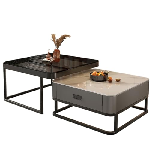 Couchtisch-Set mit Ablage und Schublade, gehärtetes Glas und Metallrahmen, modernes Bauernhaus-Design für Wohnzimmer Couchtisch-Set mit Ablage und Schublade, gehärtetes Glas und Metallrahmen, modernes Bauernhaus-Design für Wohnzimmer von Generisch