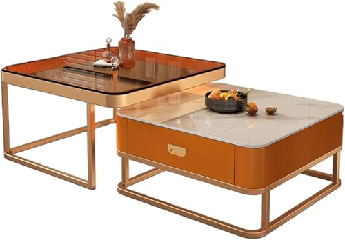 Couchtisch-Set mit Stauraum und Schublade, Tischplatte aus gehärtetem Glas, Metallrahmen, modernes Bauernhaus-Design für Wohnzimmer Couchtisch-Set mit Stauraum und Schublade, Tischplatte aus gehärtetem Glas, Metallrahmen, modernes Bauernhaus-Design für Wohnzimmer von Generisch