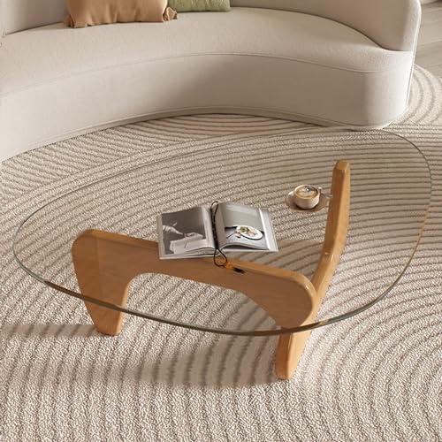 Couchtisch Wohnzimmertisch Modern Glas Sofatisch Dreieckiger Coffee Table Beistelltisch mit Tischbeine Holz - Einfache Montage- Deko Wohnzimmer (Holz + Transparent, 82 × 57 ×40cm) von Generisch