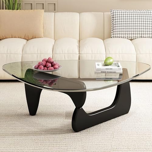 Couchtisch Wohnzimmertisch Moderner Couchtisch Dreieckiger Coffee Table Glas Kaffeetisch Sofatisch mit Holzbeinen (Eiche) von Generisch