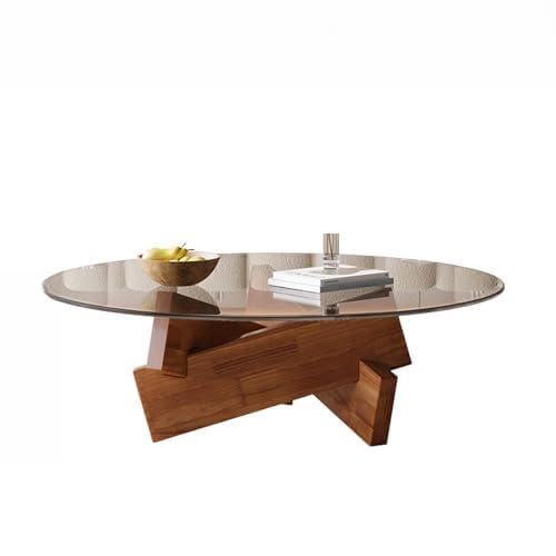 Couchtisch aus Glas, Massivholzsockel, klare Tischplatte aus gehärtetem Glas, moderner runder Mitteltisch für Wohnzimmer oder Heimbüro Couchtisch aus Glas, Massivholzsockel, klare Tischplatte aus gehärtetem Glas, moderner runder Mitteltisch für Wohnzimmer oder Heimbüro von Generisch