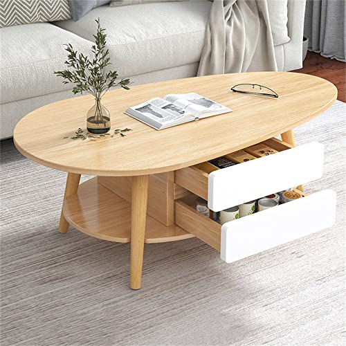 Couchtisch aus Holz mit offenem Regal, 2-lagiger Modetisch mit 2 Schubladen, modernes Design, Wohnmöbel für Wohnzimmer, Display und Aufbewahrung von Generisch