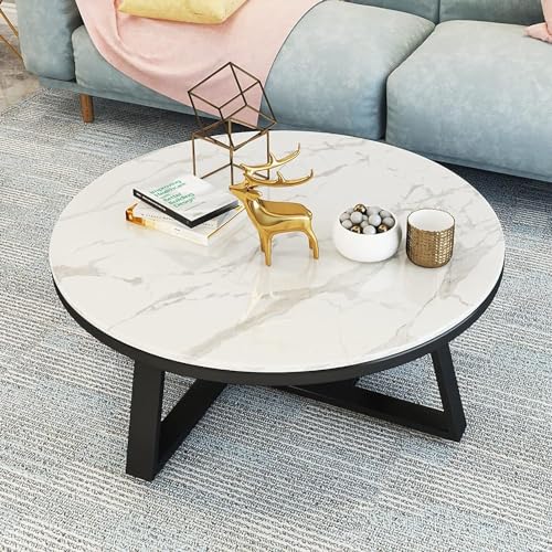 Couchtisch aus Marmor, rund, mit Metallgestell und verstellbaren Fußpolstern für Wohnzimmer, Sofa, Beistelltisch, Marmorstruktur, runder Mitteltisch von Generisch