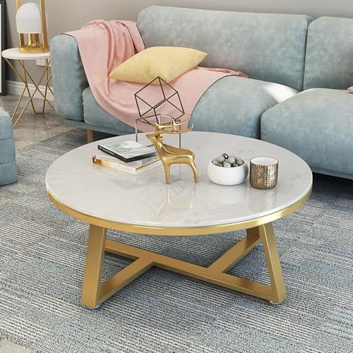 Couchtisch aus Marmor, rund, mit Metallgestell und verstellbaren Fußpolstern für Wohnzimmer, Sofa, Beistelltisch, Marmorstruktur, runder Mitteltisch von Generisch