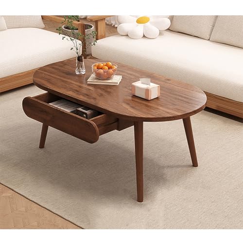 Couchtisch aus Massivholz, moderner Bauernhaus-Mitteltisch mit dicker Tischplatte und Schublade, akzentuierter Cocktailtisch für Wohnzimmer, einfache Montage von Generisch