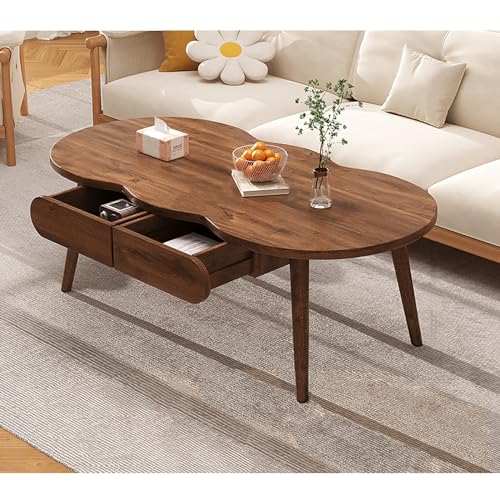 Couchtisch aus Massivholz mit Schublade, rustikales ovales Design für Wohnzimmer, Heimbüro und kleine Wohnungen von Generisch