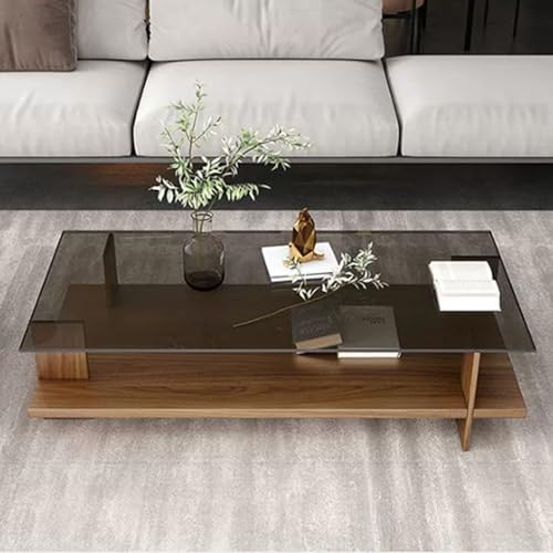 Couchtisch aus Massivholz mit Tischplatte aus gehärtetem Glas, platzsparendes Design, ideal für kompakte Wohnräume von Generisch