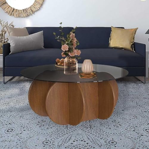 Couchtisch mit Holzrahmen und Tischplatte aus gehärtetem Glas, ideal für Wohn- und Esszimmermöbel von Generisch