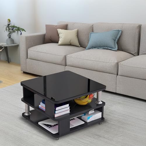 Couchtisch mit Rollen - Quadratischer Glas Wohnzimmer Beistelltisch mit Stauraum für Balkon oder Schlafzimmer - Einfache Montage, Modernes Design von Generisch