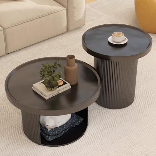 Couchtisch mit geteilten Ebenen, modernes schwarzes Design mit abgerundeten Ecken und hohler Aufbewahrung, leicht zu reinigen und zu installieren, 78,7 cm, perfekt für Wohnzimmer von Generisch