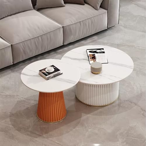 Couchtisch mit modernem Marmormuster, 2er-Set, für Wohnzimmer, Schlafzimmer, Balkon, Hof, Orange und Weiß Couchtisch mit modernem Marmormuster, 2er-Set, für Wohnzimmer, Schlafzimmer, Balkon, Hof, Orange und Weiß von Generisch