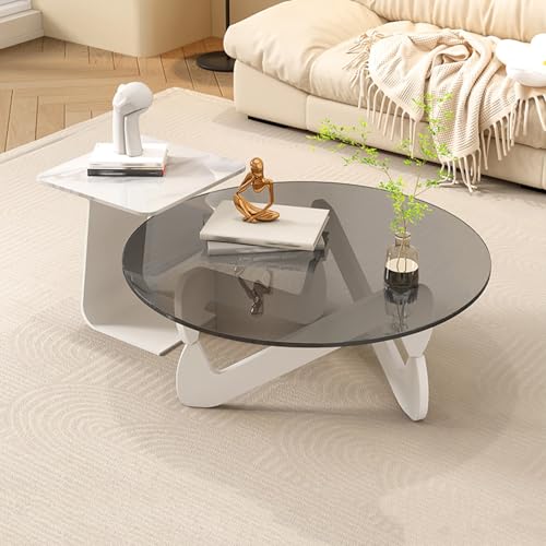 Couchtische 2er-Set, moderne runde Glastische mit dreieckigen Halterungsbeinen, Mehrzweck-Beistelltische für Wohnzimmer, Schlafzimmer, Balkon von Generisch