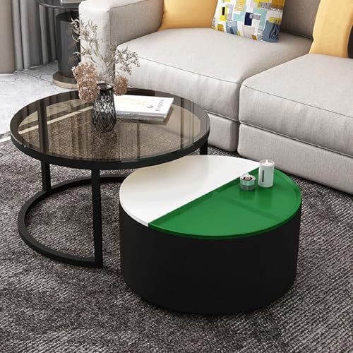 Couchtische 2er-Set – Moderne Beistelltische aus Glas mit Stauraum – runder Couchtisch und C-förmiger Beistelltisch Couchtische 2er-Set – Moderne Beistelltische aus Glas mit Stauraum – runder Couchtisch und C-förmiger Beistelltisch von Generisch