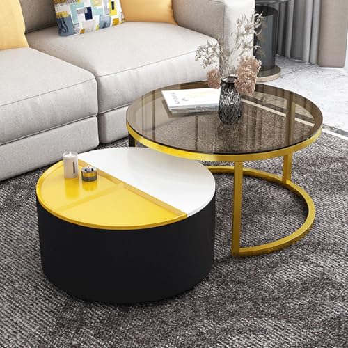 Couchtische 2er-Set – Moderne Beistelltische aus Glas mit Stauraum – runder Couchtisch und C-förmiger Beistelltisch Couchtische 2er-Set – Moderne Beistelltische aus Glas mit Stauraum – runder Couchtisch und C-förmiger Beistelltisch von Generisch