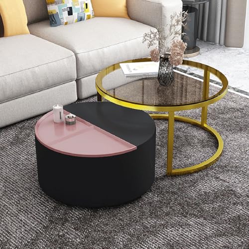 Couchtische 2er-Set – Moderne Beistelltische aus Glas mit Stauraum – runder Couchtisch und C-förmiger Beistelltisch Couchtische 2er-Set – Moderne Beistelltische aus Glas mit Stauraum – runder Couchtisch und C-förmiger Beistelltisch von Generisch