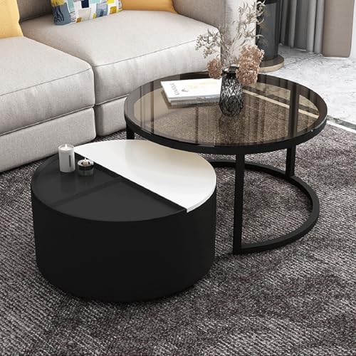Couchtische 2er-Set – Moderne Beistelltische aus Glas mit Stauraum – runder Couchtisch und C-förmiger Beistelltisch Couchtische 2er-Set – Moderne Beistelltische aus Glas mit Stauraum – runder Couchtisch und C-förmiger Beistelltisch von Generisch