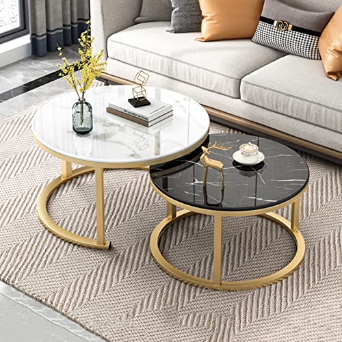 Couchtische mit Marmor-Finish, 2er-Set, für modernes Wohnzimmer, Büro, mit Metallrahmen von Generisch