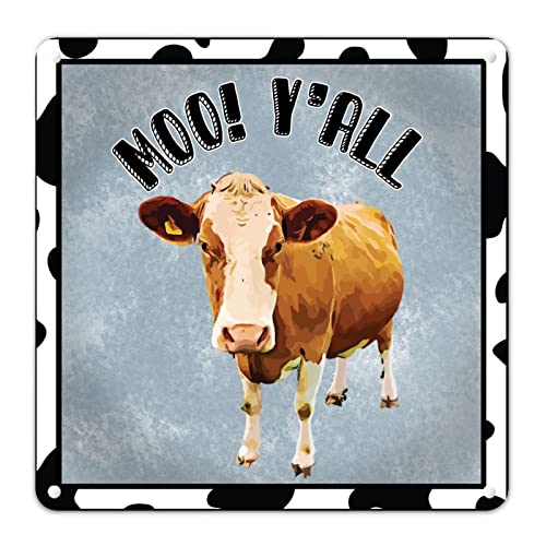 Cow Moo Y'all Metallschild mit Kuhmuster, Blechschild, Vintage-Garten-Poster, Bauernhof-Tier-Dekor-Schild, Herbst-Hängeschild für Bauernhaus, Zuhause, Küche, Badezimmer, Männerhöhle, 30,5 x 30,5 cm von Generisch