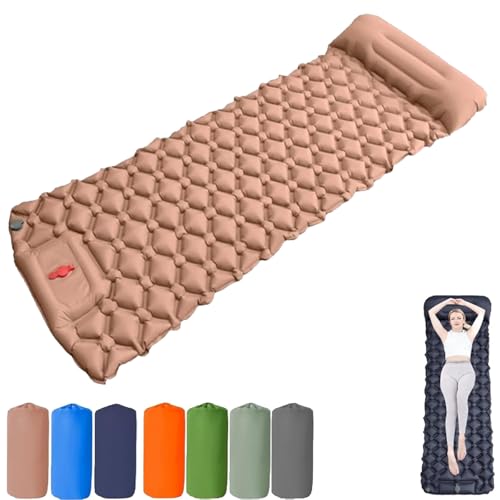 Coziya Matelas, 5cm Ultralight Inflatable Camping Mattress, Inflatable Sleeping Pad with Built-in Pillow, Camping Mattress, Sleeping Pad for Backpacking, Hiking, and Travel (Desert) von Generisch