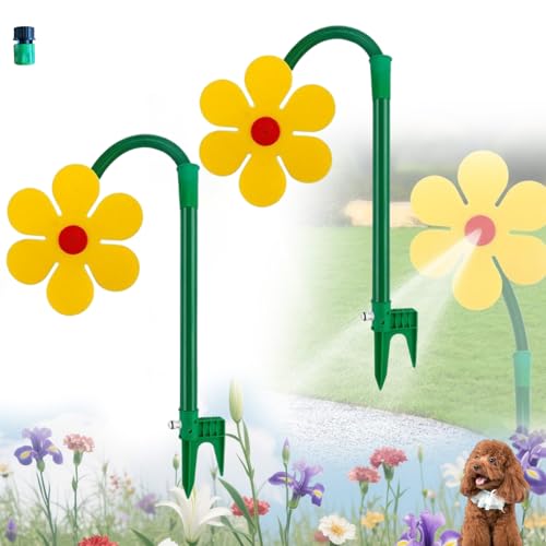 Crazy Daisy Sprinkler, 360° Rotating Dancing Flower Water Sprinkler for Fun, Fun Irrigation Tool, Garden Lawn Coverage Kid Pet Play Plastic Base Yard Spray (2 Pcs Yellow) von Generisch
