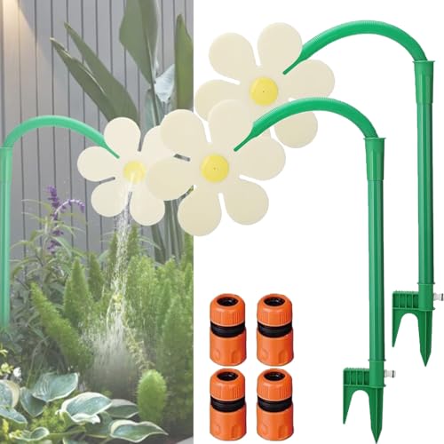 Crazy Daisy Sprinkler 360° Rotating Flower Water Sprayer, Funny Dancing Sunflower with 1/2’’ Adapter for Pet Cooling & Garden Irrigation - Outdoor Yard Play & Summer Hydration (2 pcs White) von Generisch