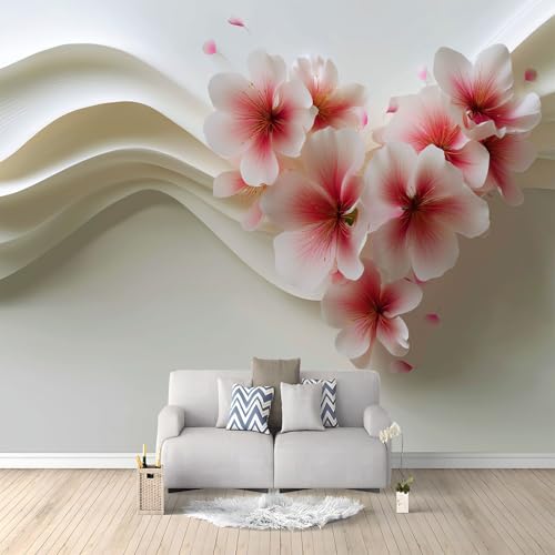 Creme 3D Effekt Panorama Fototapete 250 x 175 cm (B x H), Elegant Kurven Blumen 3D Design Wandtapete – Wanddekoration für Wohnzimmer und Schlafzimmer von Generisch
