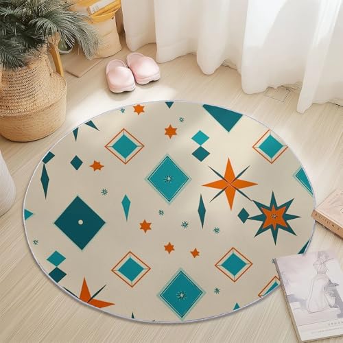 Creme Cyan Runder Teppich 120 cm für Schlafzimmer, Abstrakt Illustration Geometrisch Sterne Thema Kurzflor Rund Teppiche rutschfest Weich und Bequem - für Badezimmer Büro Kinderzimmer Creme Cyan Runder Teppich 120 cm für Schlafzimmer, Abstrakt Illustration Geometrisch Sterne Thema Kurzflor Rund Teppiche rutschfest Weich und Bequem - für Badezimmer Büro Kinderzimmer von Generisch