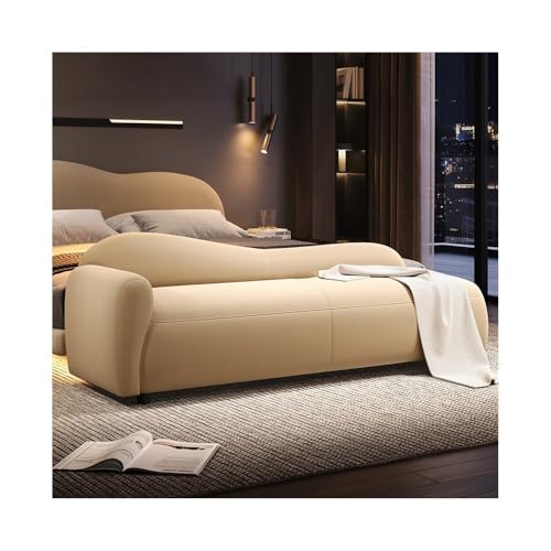 Cremefarbene Schlafzimmerbank am Ende des Betts, Hocker, einfaches Sofa, Chaiselongue für kleine Wohnungen, hellgelbe Eingangsbank, stilvolle Nachttisch-Sitzmöbel, vielseitig einsetzbar Cremefarbene Schlafzimmerbank am Ende des Betts, Hocker, einfaches Sofa, Chaiselongue für kleine Wohnungen, hellgelbe Eingangsbank, stilvolle Nachttisch-Sitzmöbel, vielseitig einsetzbar von Generisch
