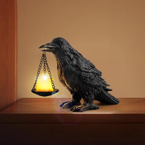 Crow Kerzenhalter Halloween Deko, Schwarze Raben Statue Teelichthalter, Gothic Krähen Kerzenhalter Stabkerze Halloween Tisch Deko (Ohne Kerze) von Generisch