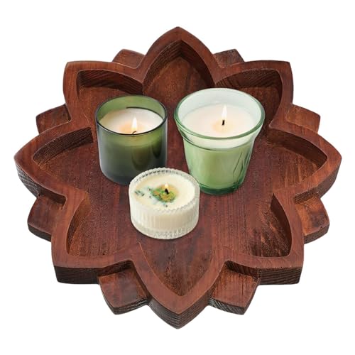 Crystal Grid Board - Durchmesser Holzplatte, Blumenförmiger Kristallhalter | Kristallregal Display mit verschleißfesten Oberflächen, elegantes Serviertablett aus , Schlüssel und Aromatherapie-Öle von Generisch