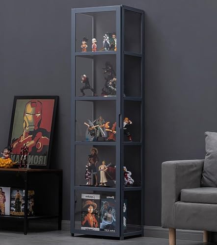 Curio Schrank mit Glastüren, Rahmen aus natürlichem Bambus, Doppeltür-Design für bequeme Aufbewahrung, sichere und gesunde Glasvitrine von Generisch