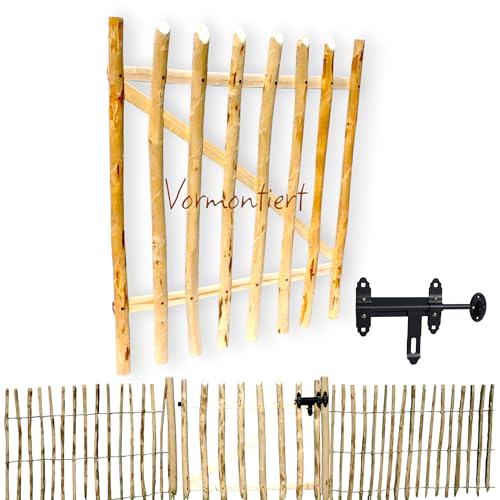DEIN Gartentor - Zauntor Holz | 100cm Breites Staketentor | 50-120cm Höhe | Holztor aus hochwertiger Haselnuss | Vormontiert | Mit Metallschloss | Made in EU von Generisch