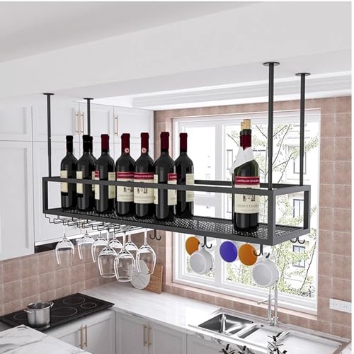 Decke Weinregal Schwimmendes Barregal mit Glashalter Rund Industrie Hängender Flaschenhalter für Zuhause Restaurant & Bar (Größe:100 x 30 x 2 cm) von Generisch