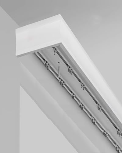 Deckenmontierte Gardinenschiene mit Doppelschienen, vielseitiges Vorhangbehang & Volant-Set für Raumteiler, Fensterbehandlung, einfache Installation, langlebiges Design von Generisch