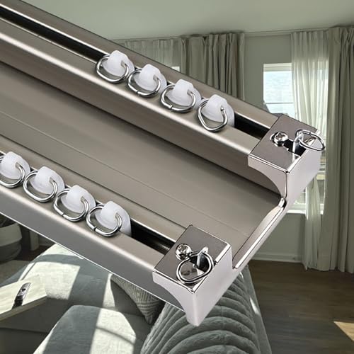 Deckenmontierte Vorhangschienen, 2-spurig, Aluminiumlegierung, leiser Raumteiler, 60/180/250/380/500/680 cm Länge, Grau, ideal für Fensterbehandlungen und Raumtrennung (2,9 m) von Generisch
