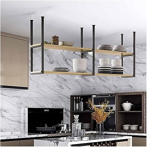 Deckenmontiertes Retro-Industrie-Lagerregal – 2 Etagen, schwebende Hängeregale für Restaurant und Zuhause, 120 x 30 x 80 cm, platzsparend Deckenmontiertes Retro-Industrie-Lagerregal – 2 Etagen, schwebende Hängeregale für Restaurant und Zuhause, 120 x 30 x 80 cm, platzsparend von Generisch