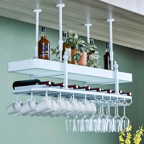 Deckenregal mit LED-Licht und Getränkehaltern für die Hausbar, Wandregal für Likör-Display, perfekt für die Aufbewahrung von Whiskyflaschen im Esszimmer. von Generisch