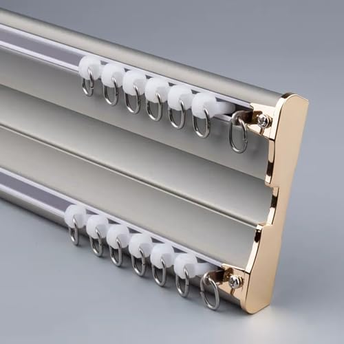 Deckenvorhangschiene – Aluminium-Doppelschienensystem für Raumteiler – gerade Gardinenstangenlänge, graue Farbe, perfekt für Zuhause oder Büro. von Generisch