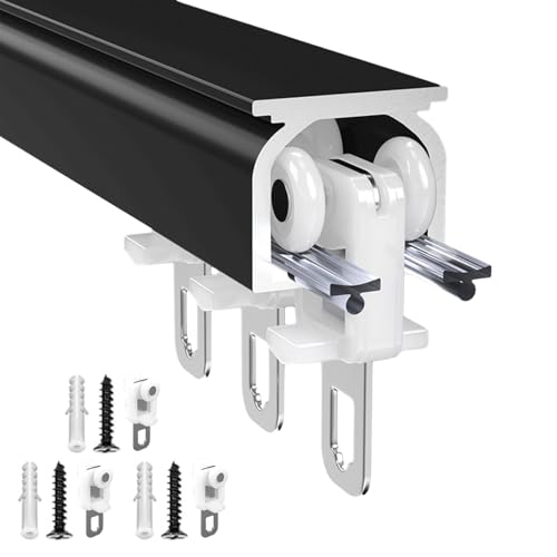 Deckenvorhangschienensystem, Einzelstange, einfache Installation, Wand-/Deckenhalterung, langlebig, für Wohnzimmer, Schlafzimmer, Raumteiler, schwarz, 180 cm von Generisch