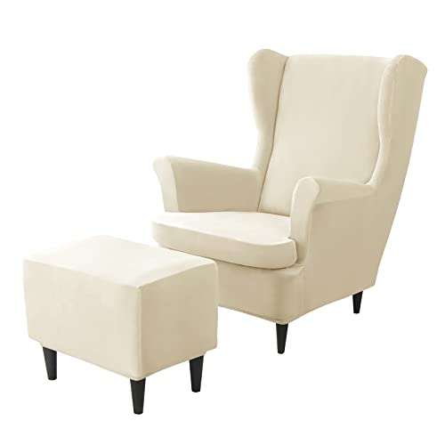 Dehnbarer Samt-Bezug für Liegestuhl, abnehmbarer Schonbezug für Sessel und Ottomane, weicher Stoffschutz, Marineblau, Einheitsgröße (Beige) von Generisch